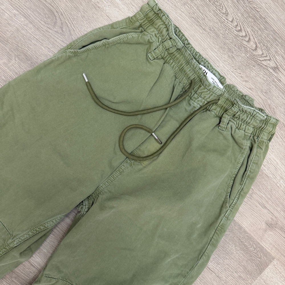 Zara Womens Olive Green Jogger Pants S 26 High Rise Drawstring Utility